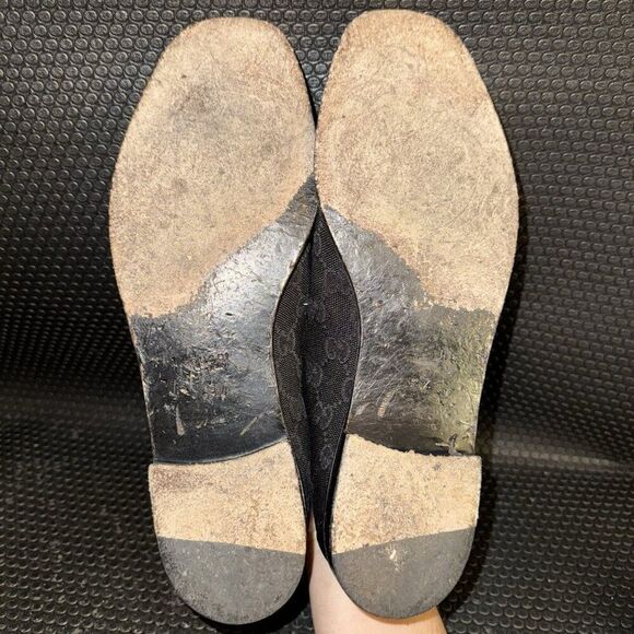 Gucci Horsebit Black Canvas Logo Designer Loafers Shoes Womens Size 39.5 (9.5) - Picture 8 of 11